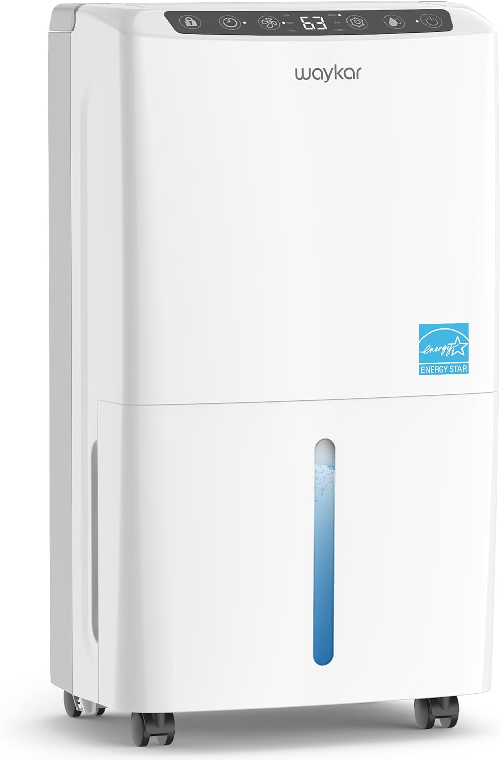 Waykar 34 Pints 2025 Most Efficient Energy Star Dehumidifier for Home & Basement, Ideal for Spaces up to 2,000 Sq. Ft. with Auto or Manual Drainage, 0.62-Gallon Water Tank
